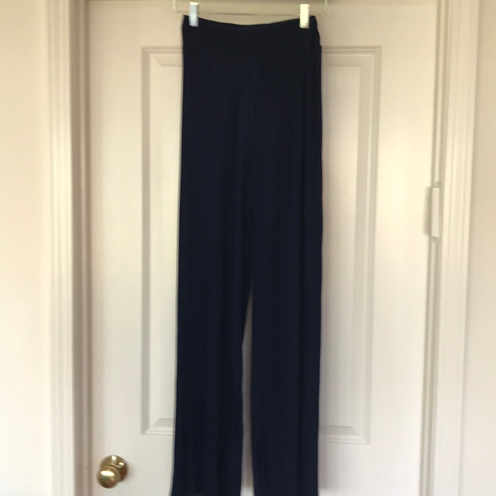 Navy pleated slip on pants